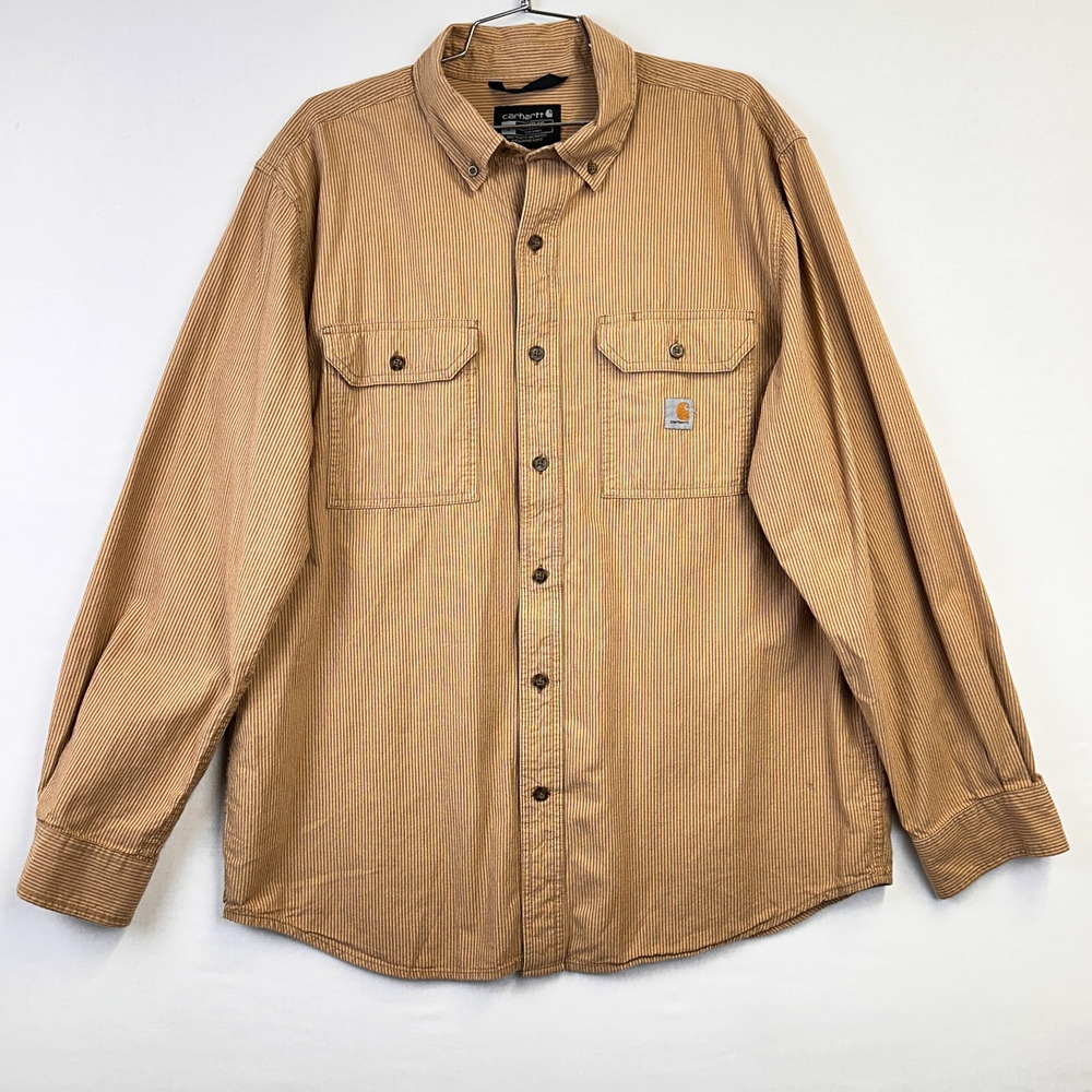 Carhartt 104910 Loose Fit Striped Work Shirt Brown Men's Large L